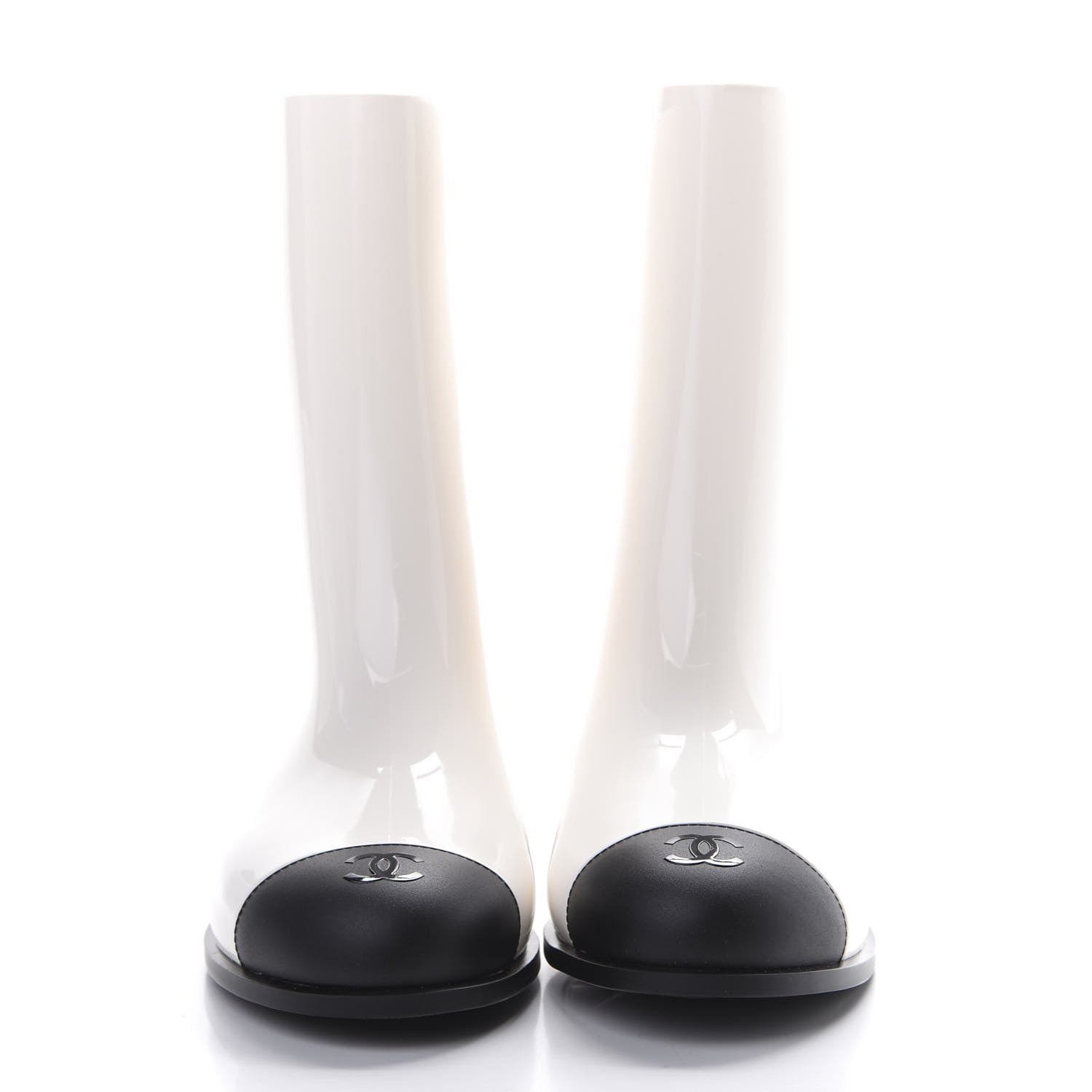 Chanel Rubber Rain Boots 41 Ivory Black 2 of 11
