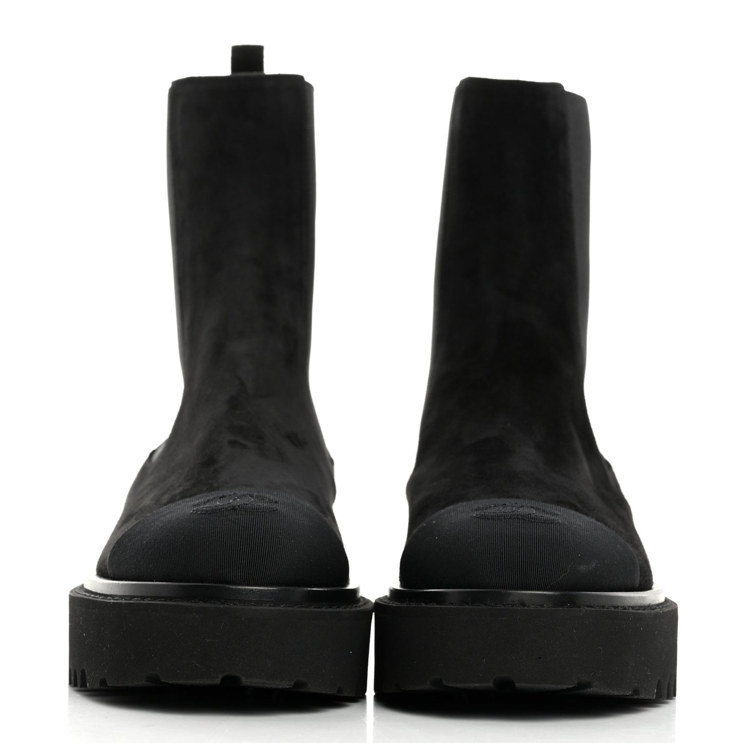 Suede Calfskin Grossgrain Cap Toe CC Ankle Boots 37 Black