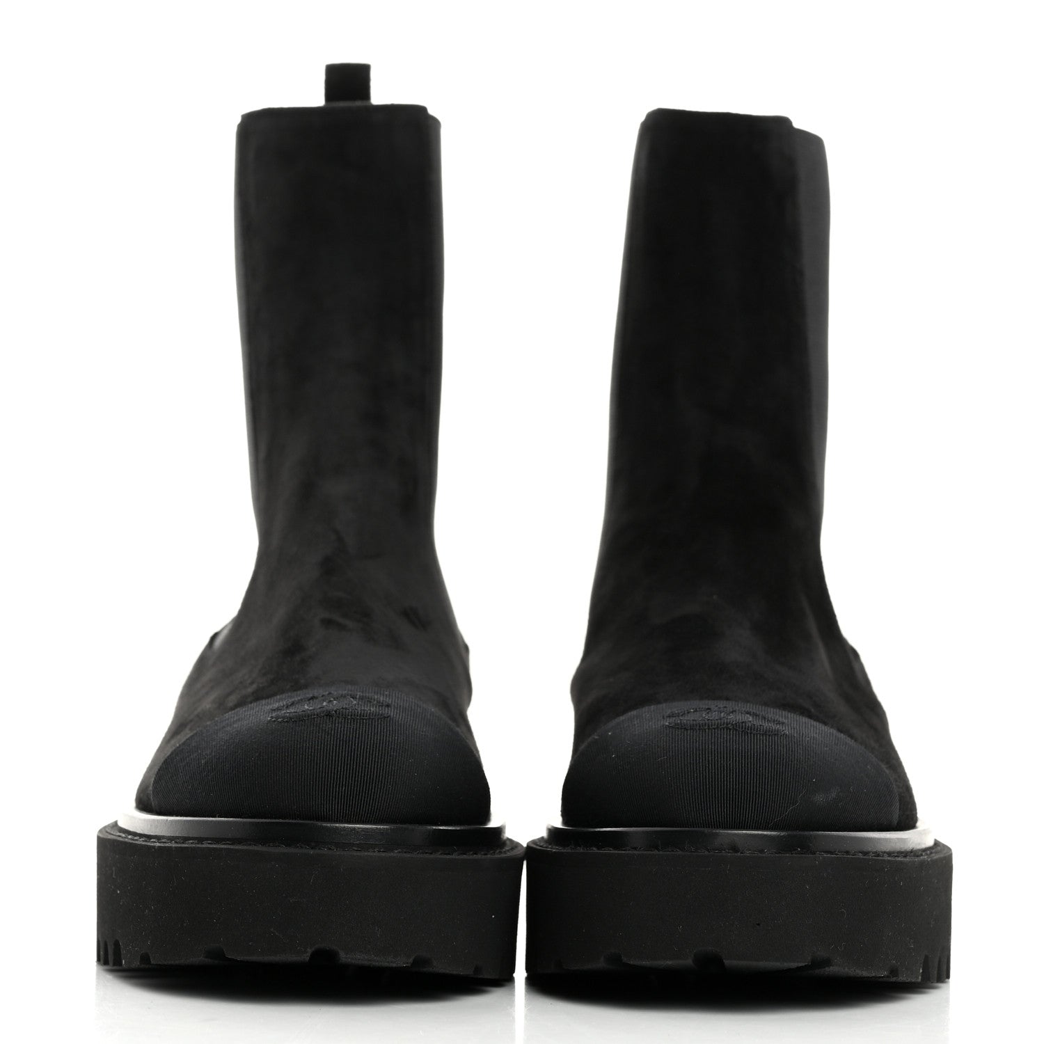 Chanel Suede Calfskin Grossgrain Cap Toe CC Ankle Boots 37 Black 2 of 8