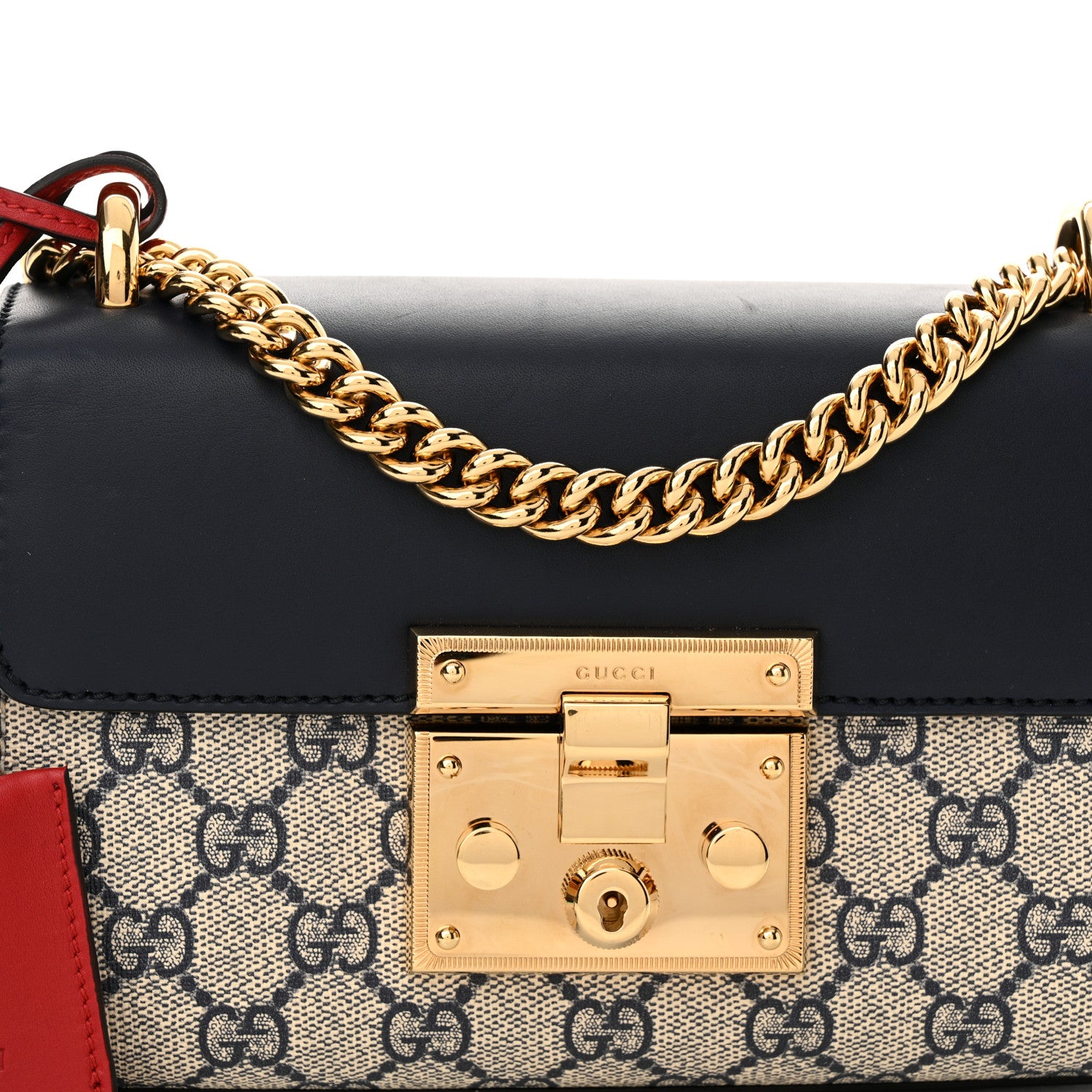 Gucci GG Supreme Monogram Moon Calfskin Small Padlock Shoulder Bag Beige Blue Mystic White Hibiscus Red 8 of 11