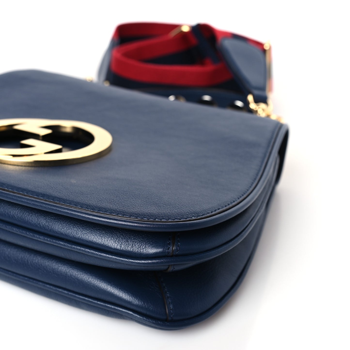 Roxy Calfskin Web Medium Blondie Top Handle Shoulder Flap Bag Blue Agata