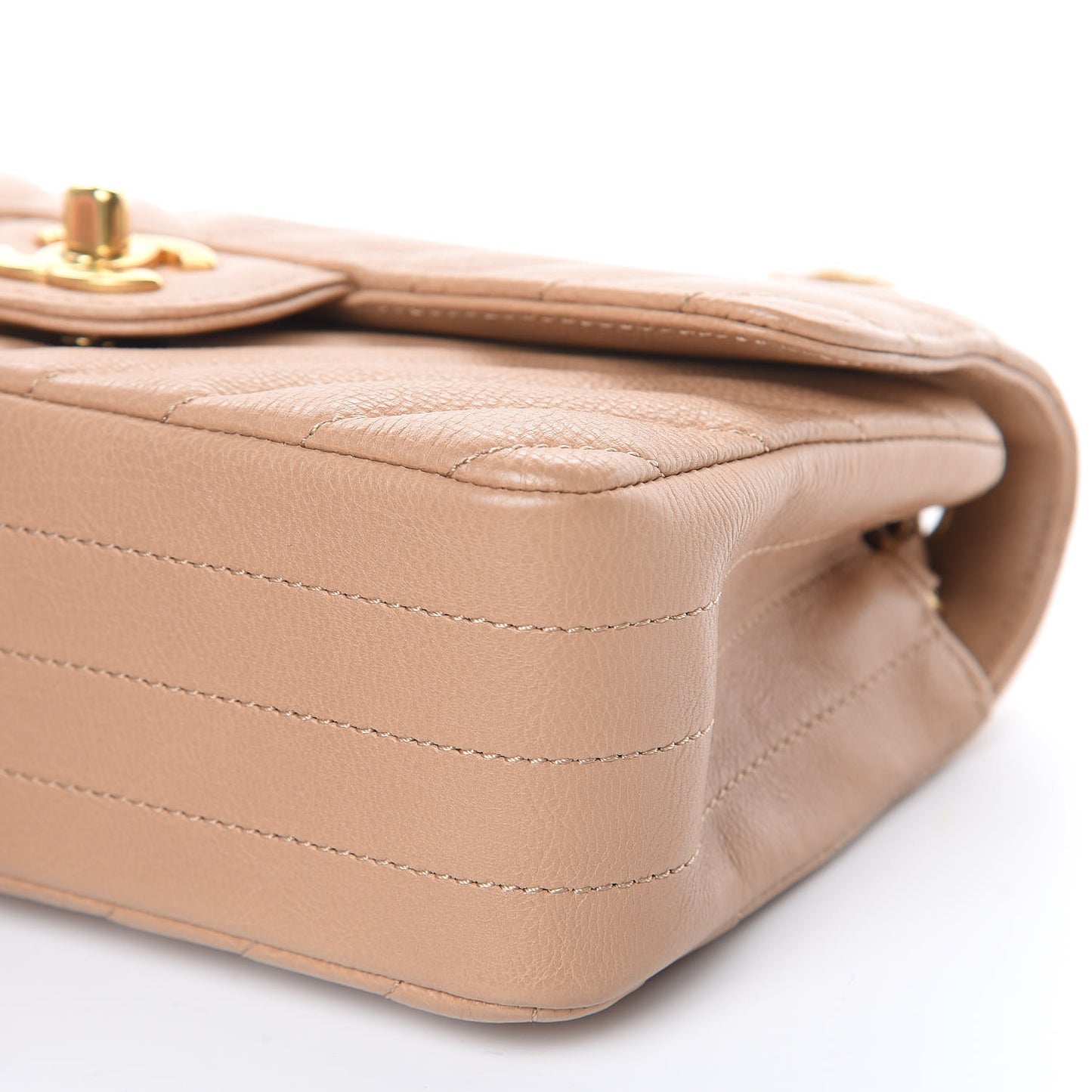 Calfskin Chevron Quilted Mini Rectangular Flap Dark Beige