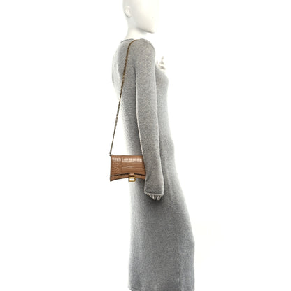 Balenciaga Shiny Calfskin Crocodile Embossed Hourglass Chain Bag Nude Beige 2 of 11