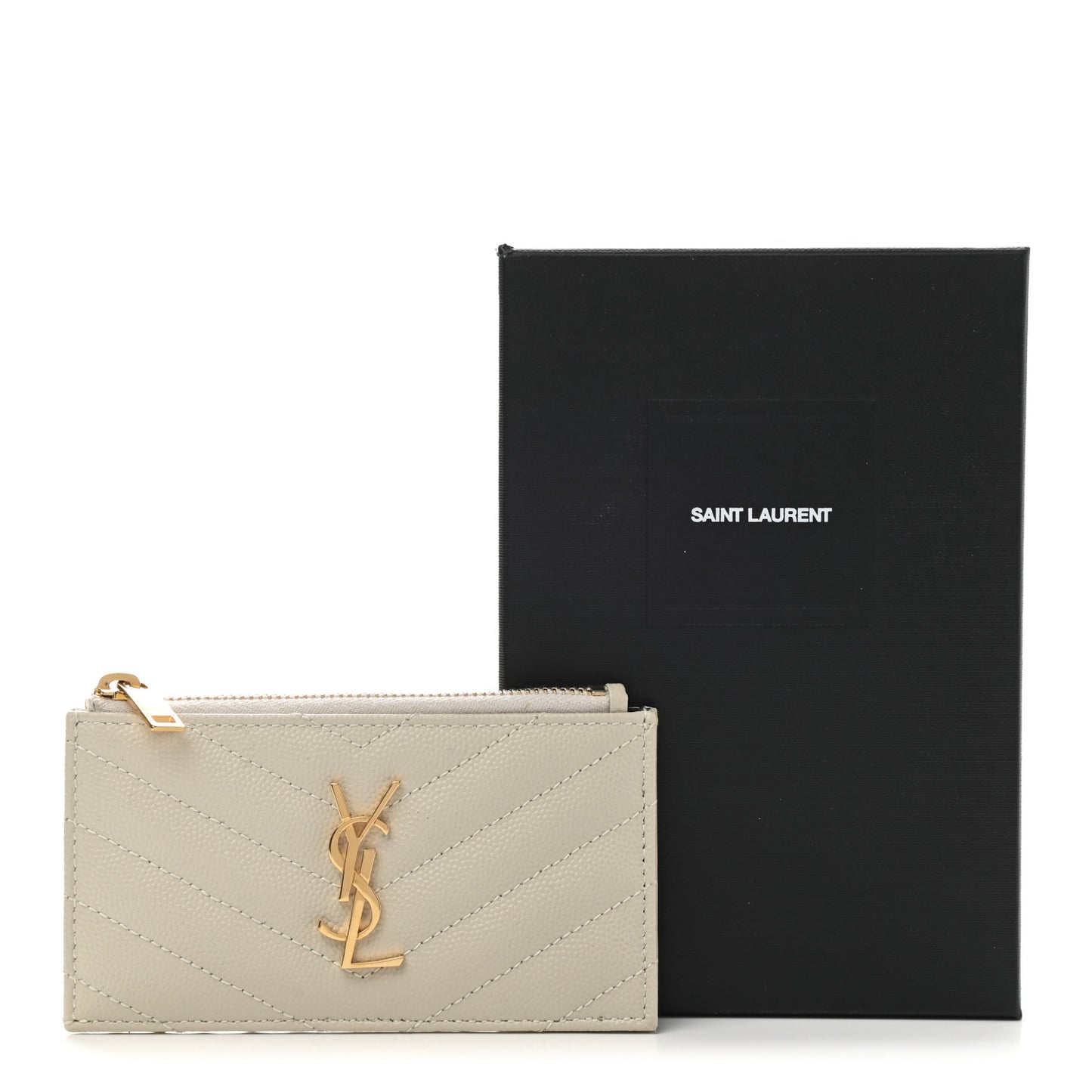 Grain De Poudre Matelasse Chevron Monogram Fragments Zippered Card Case Crema Soft