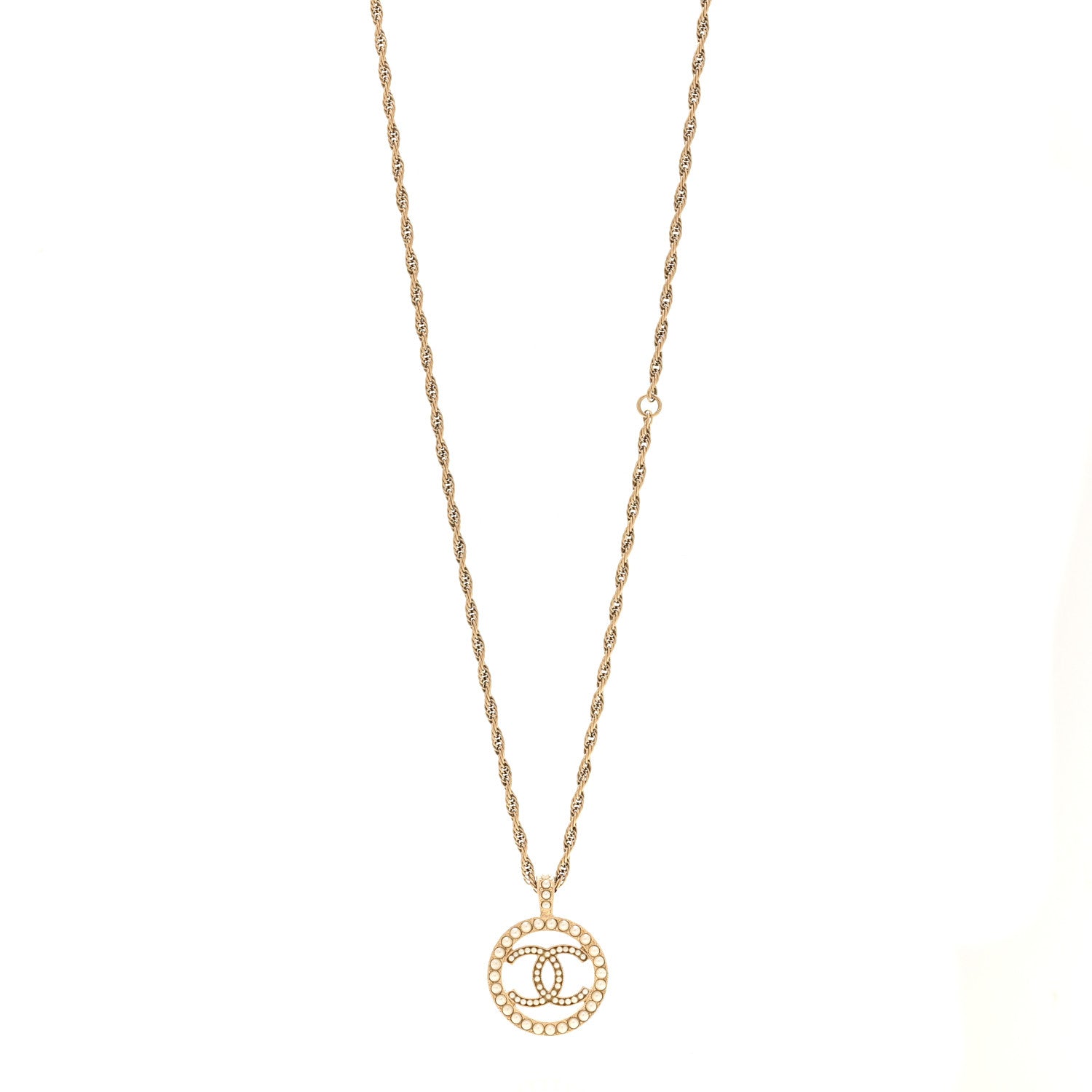 Chanel Pearl CC Round Pendant Necklace Gold 1 of 6