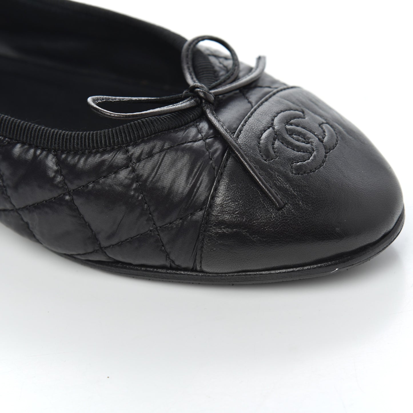 Nylon Quilted Cap Toe Ballerina Flats 41 Black