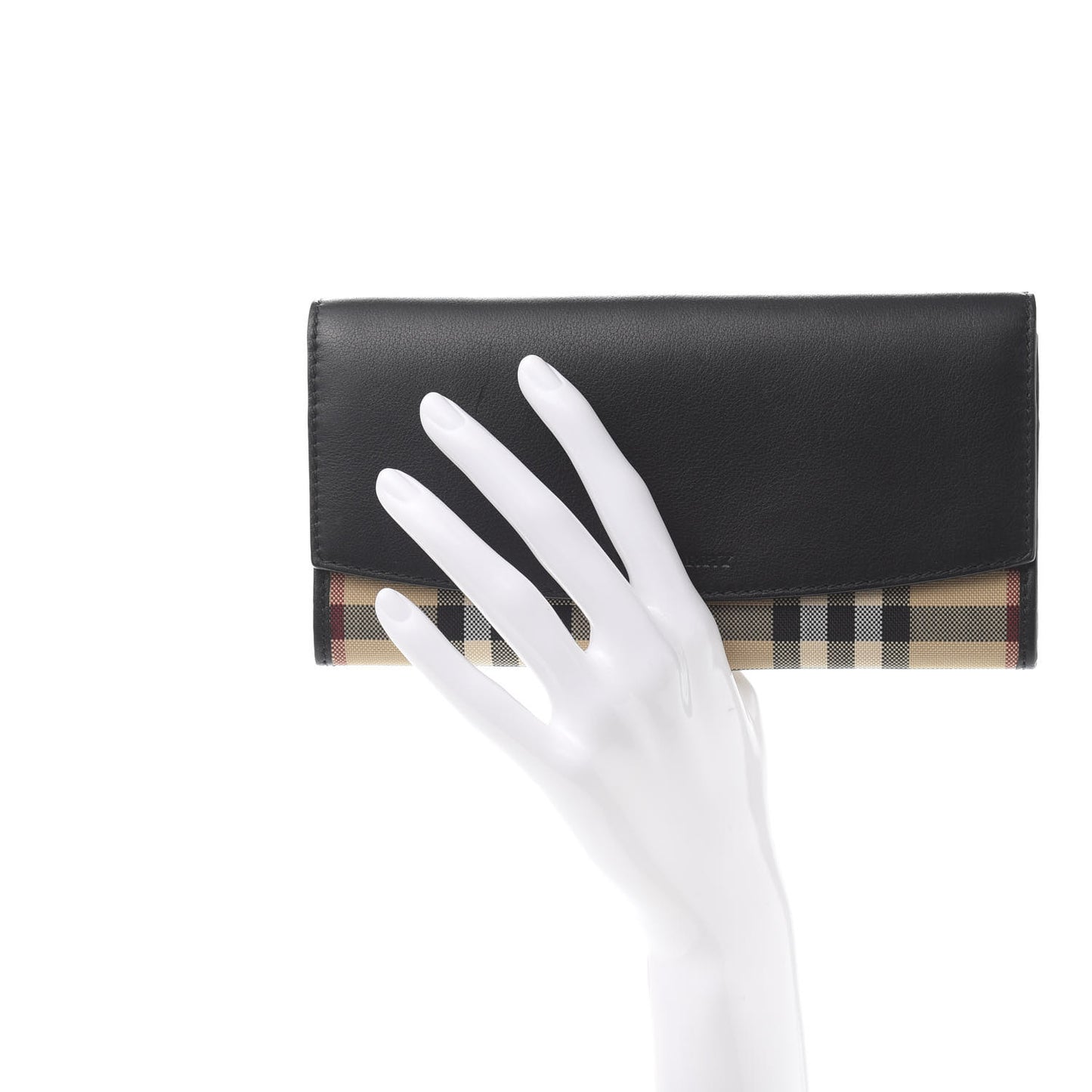 Grainy Calfskin House Check Continental Wallet Black
