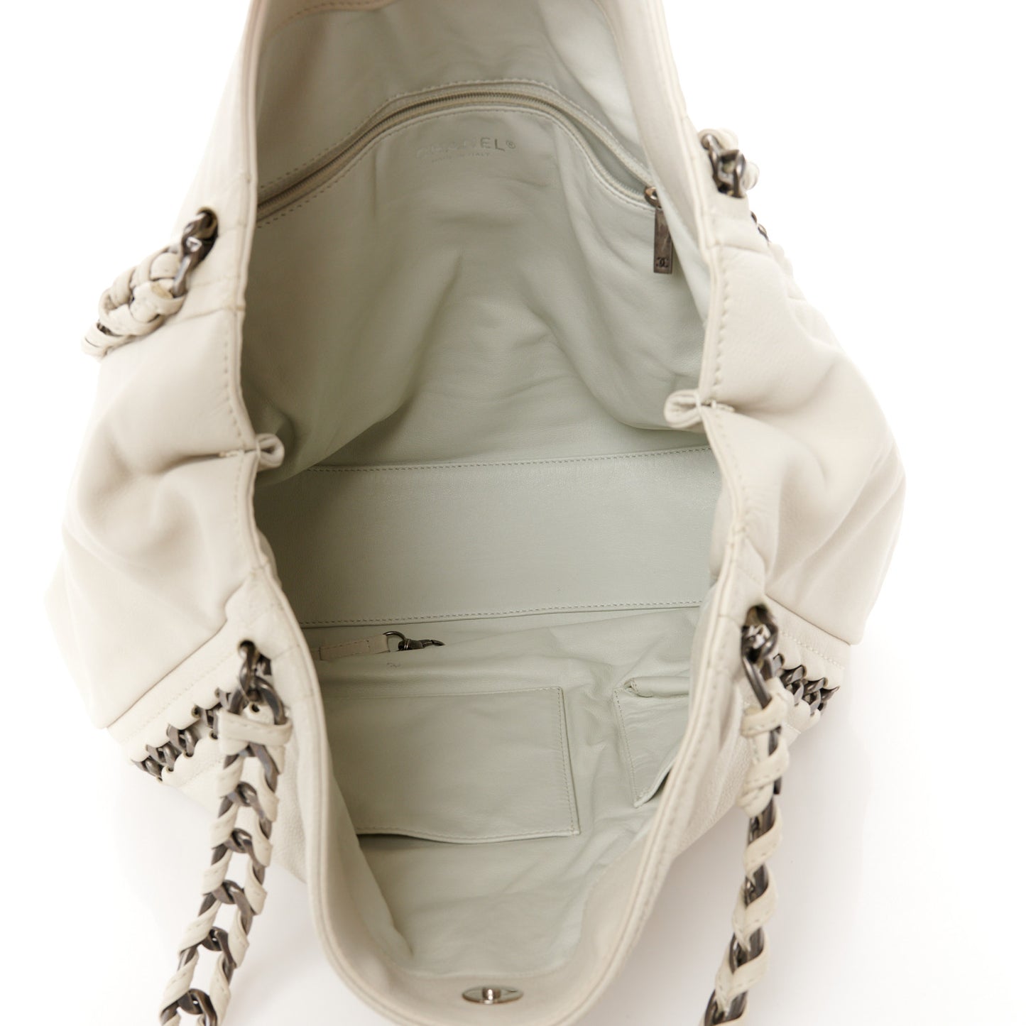 Calfskin East West Modern Chain Tote White