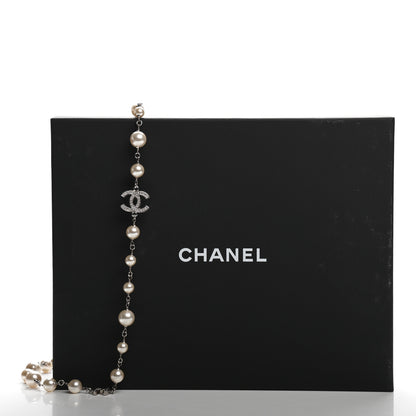 Chanel Crystal Pearl CC Long Necklace Silver 5 of 5