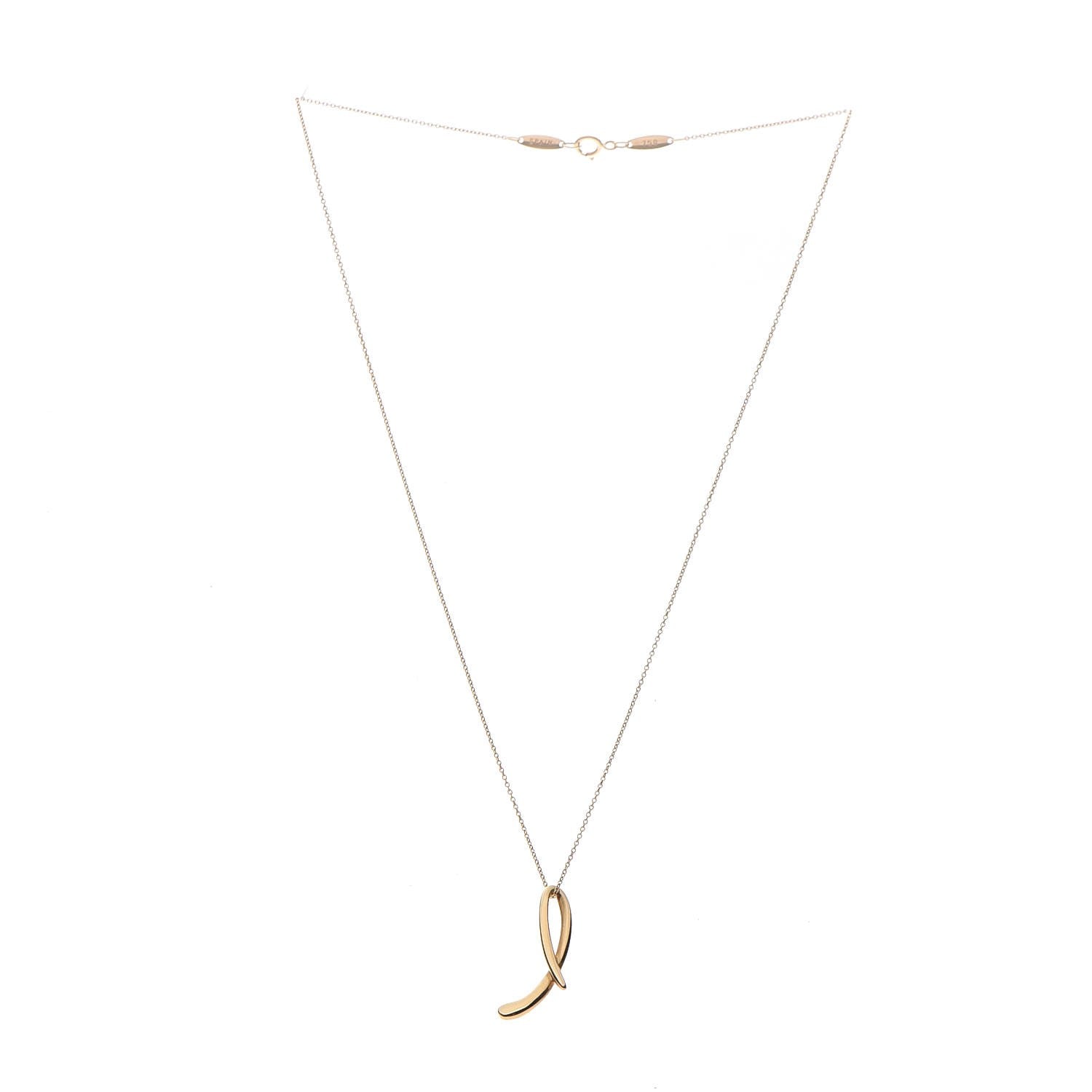 Tiffany 18K Yellow Gold Elsa Peretti Letter L Pendant Necklace 3 of 8