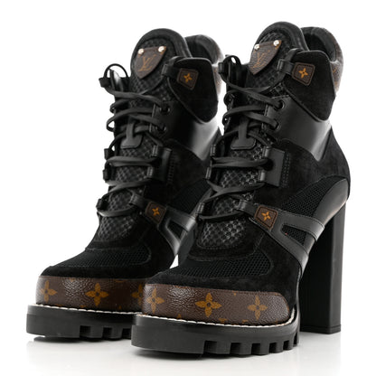 Louis Vuitton Suede Calfskin Monogram Star Trail Ankle Boots 39 Black 3 of 9
