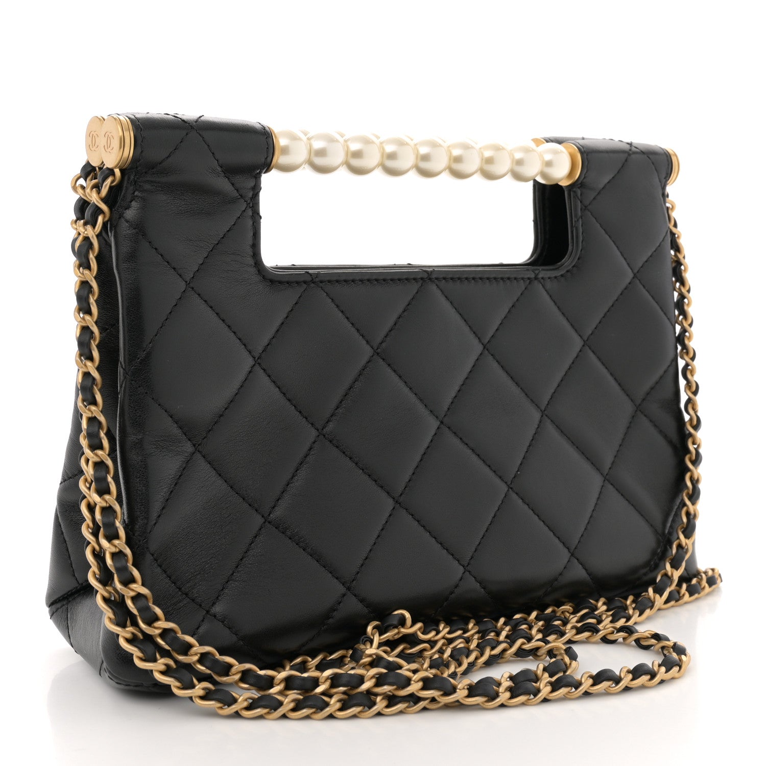Chanel Shiny Lambskin Pearl Small Shopping Bag Black 3 of 12