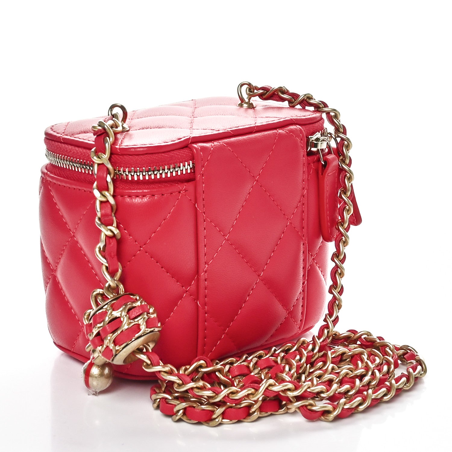Chanel Lambskin Quilted Pearl Crush Mini Vanity Case With Chain Red 2 of 11