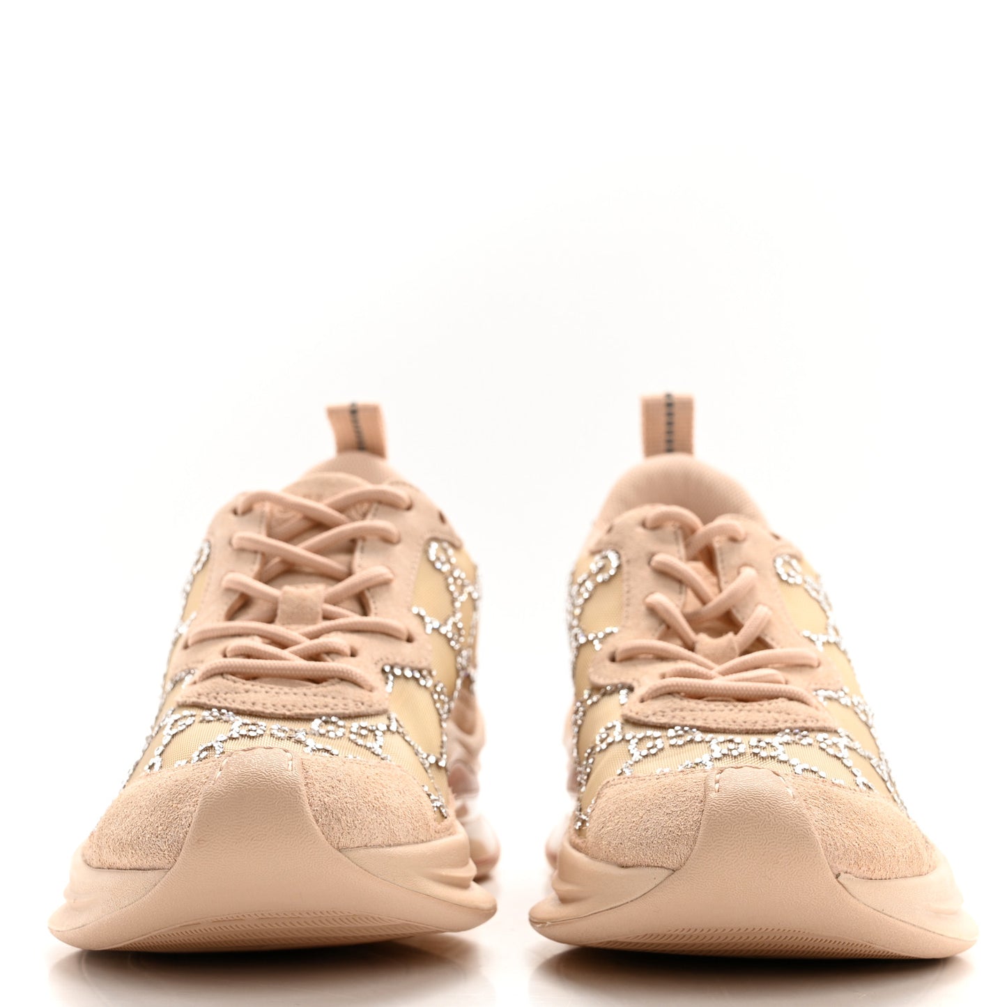 Tela Retino Mesh Crystal Suede GG Monogram Womens Gucci Run Sneakers 38 Light Powder Skin Rose Silver