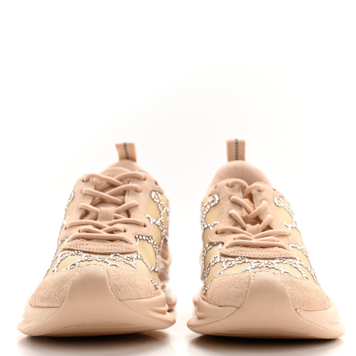Gucci Tela Retino Mesh Crystal Suede GG Monogram Womens Gucci Run Sneakers 38 Light Powder Skin Rose Silver 2 of 8