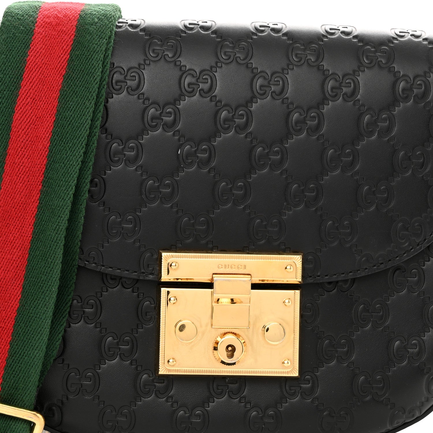 Gucci Guccissima Web Medium Padlock Messenger Shoulder Bag Black 8 of 10