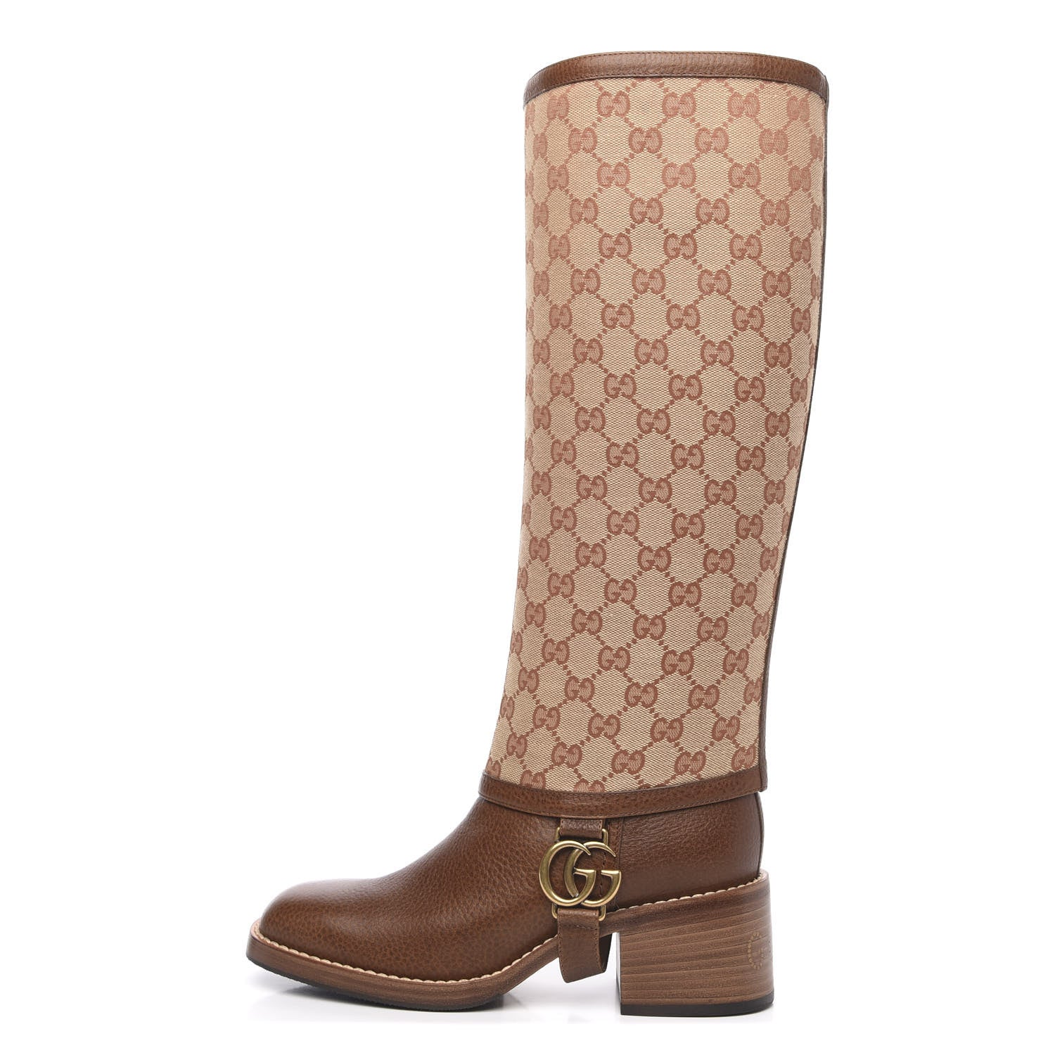 Gucci GG Monogram Calfskin Lola Tall Boots 37.5 Beige Ruggine Cuir 1 of 9