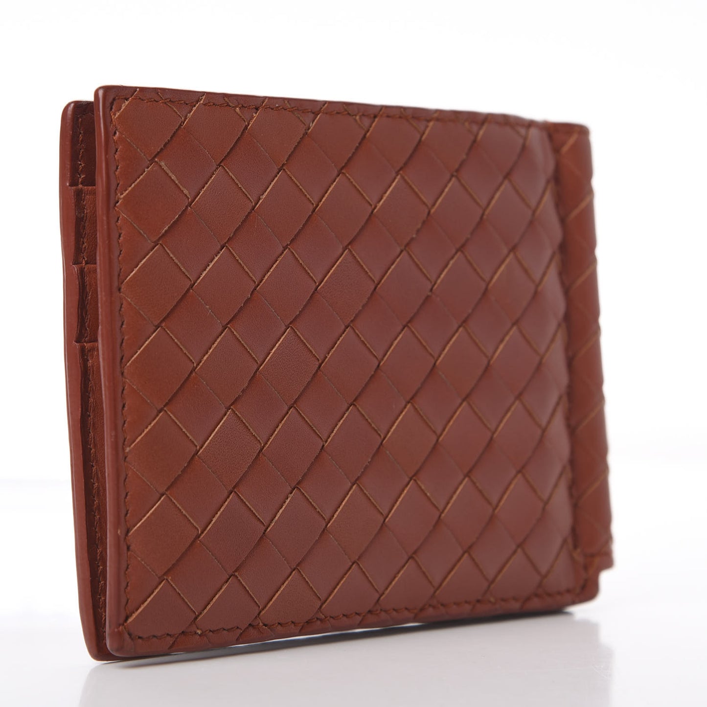 Calfskin Intrecciato Bi-Fold Wallet With Money Clip Brique