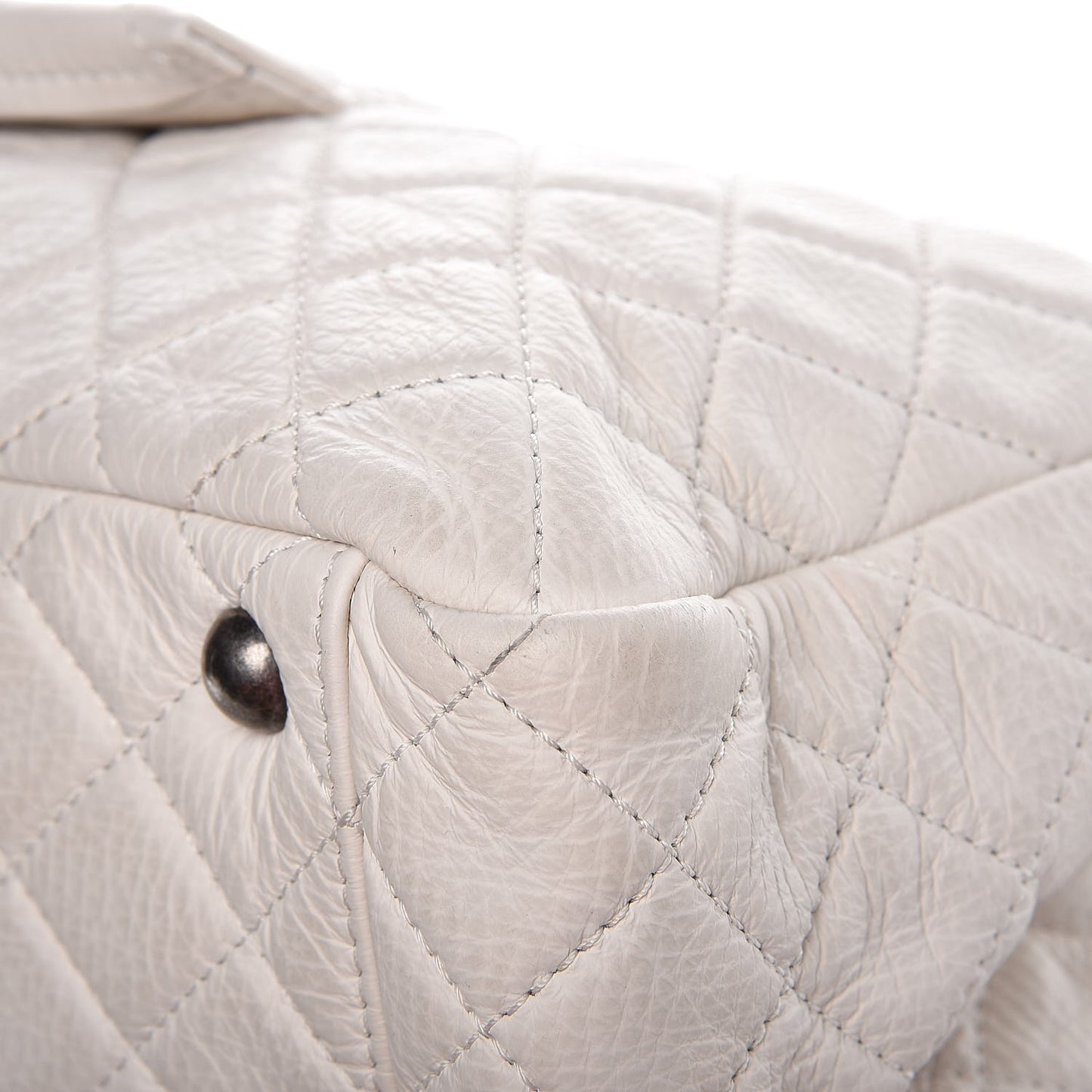 Calfskin Quilted XXL Travel Flap Bag White