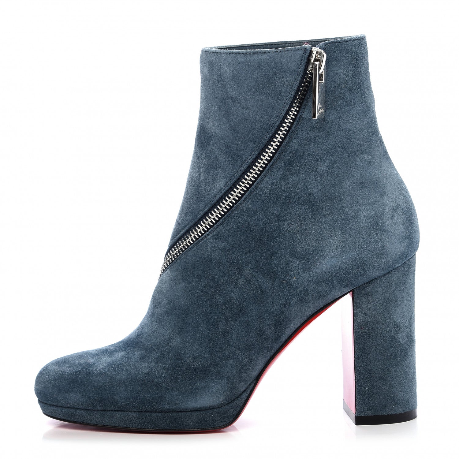 Christian Louboutin Veau Velours Birgitta 100 Zip Around Ankle Bootie 35 Tempete 1 of 8