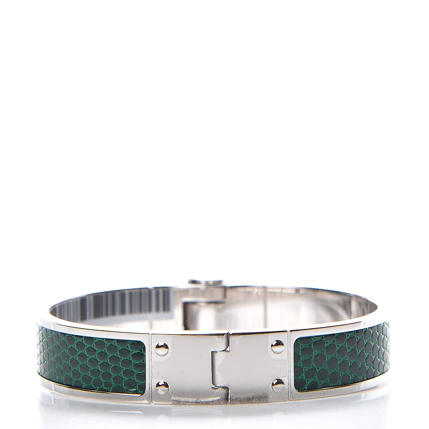 Lizard Charniere Cuir Narrow Hinged Bracelet S Vert Moyen