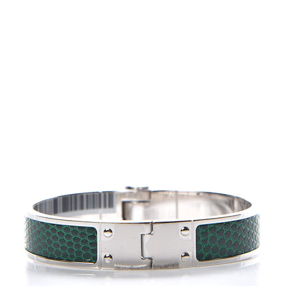 Hermes Lizard Charniere Cuir Narrow Hinged Bracelet S Vert Moyen 3 of 5