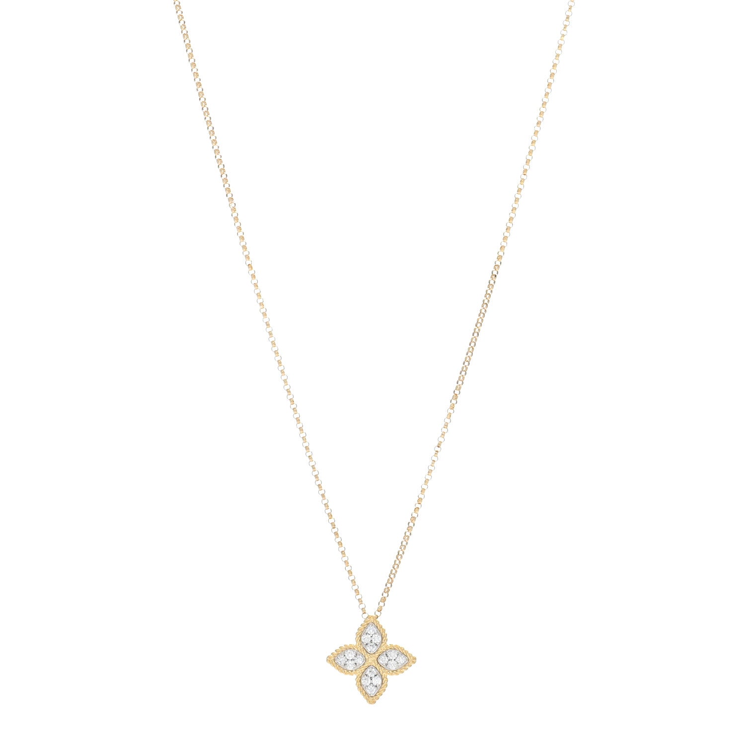 Roberto Coin 18K Yellow White Gold Diamond Medium Princess Flower Pendant Necklace 1 of 4