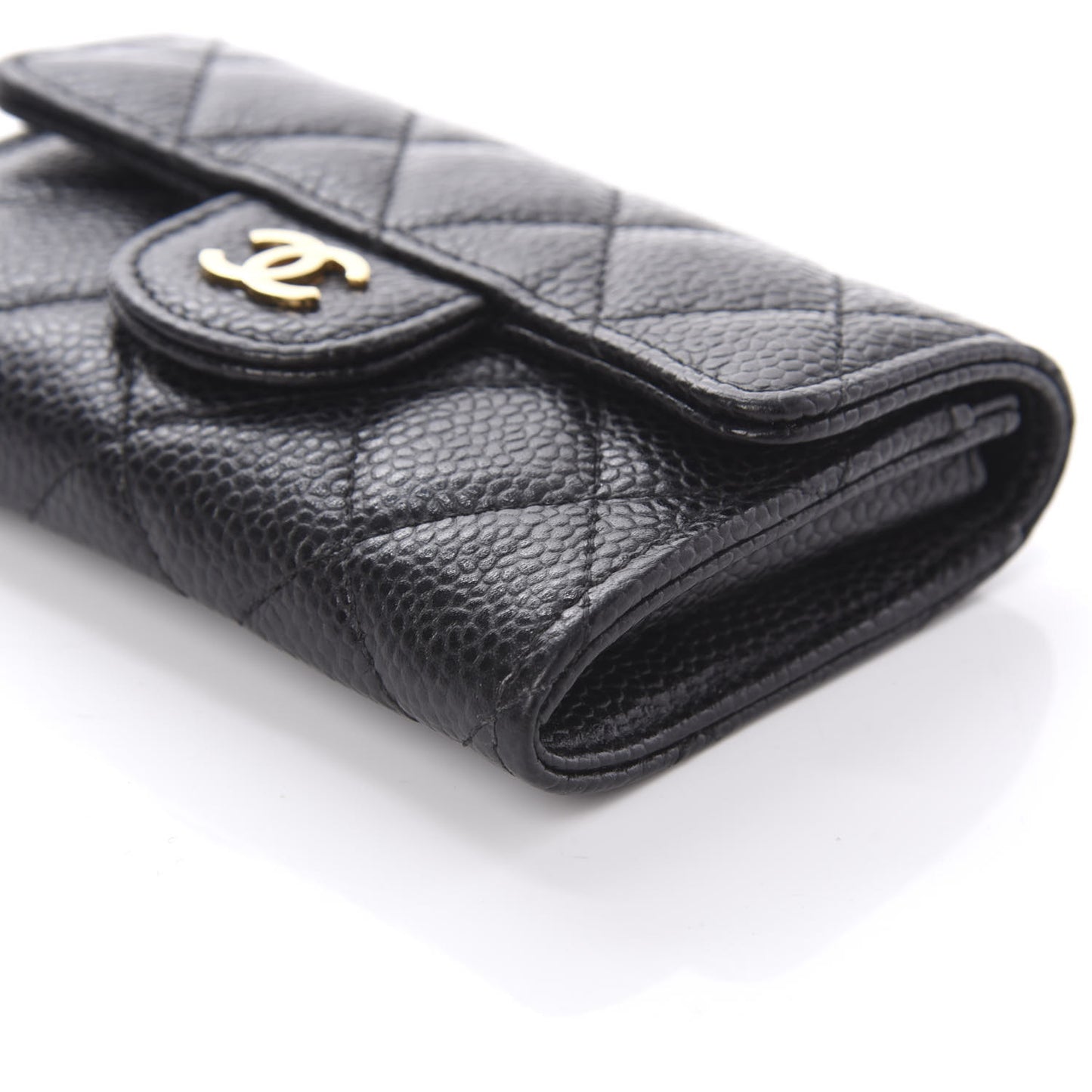 Caviar Quilted Flap Card Holder Black