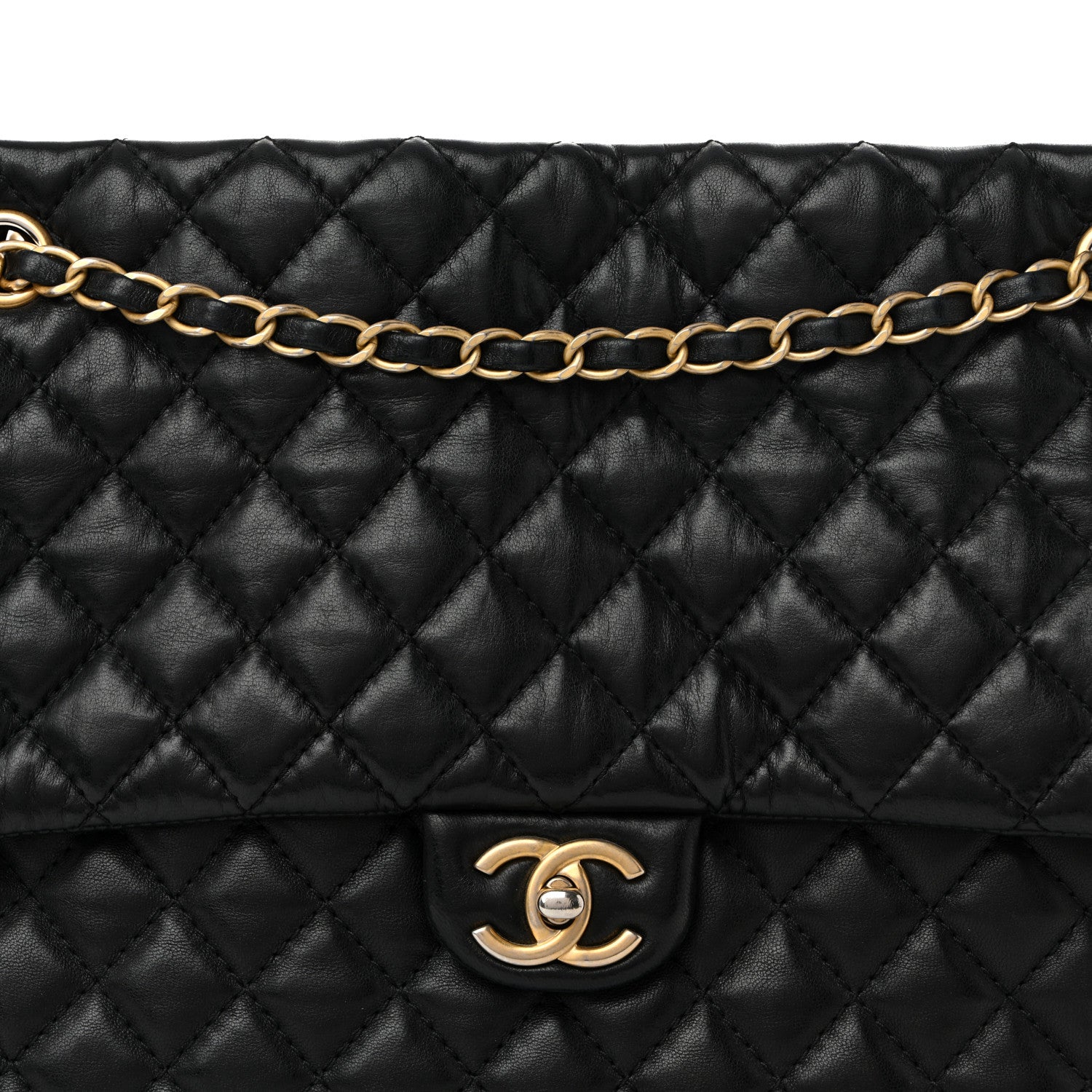 Chanel Lambskin Quilted Large Fluffy CC Shopping Tote Black 8 of 12