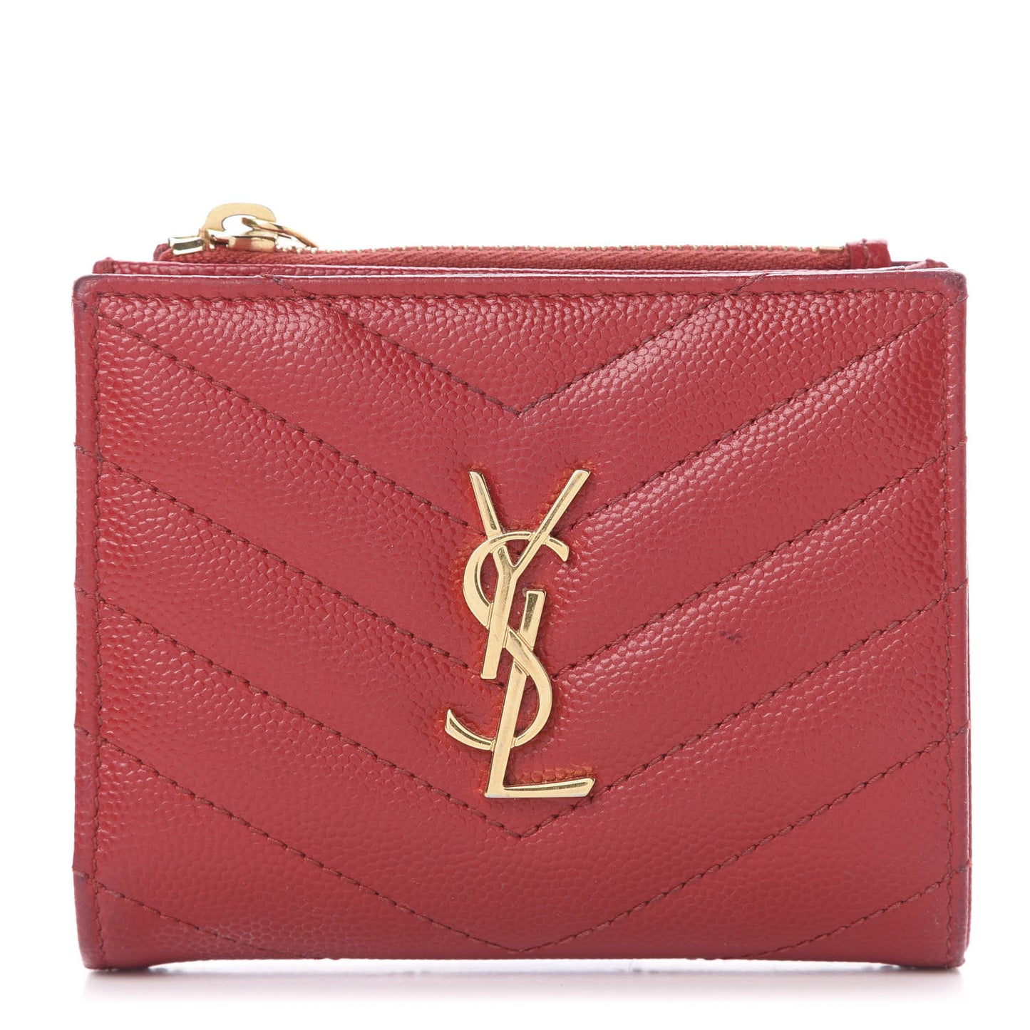 Grain De Poudre Matelasse Chevron Monogram Zipped Card Case Rouge