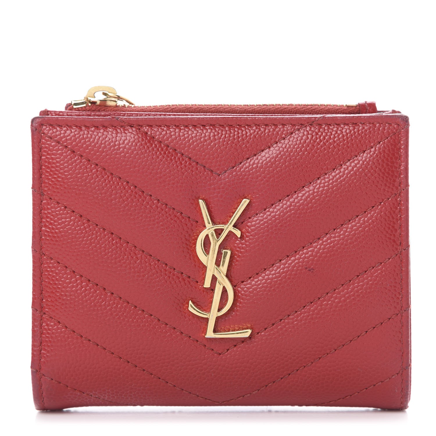 Saint Laurent Grain De Poudre Matelasse Chevron Monogram Zipped Card Case Rouge 1 of 13