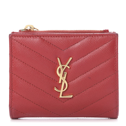 Saint Laurent Grain De Poudre Matelasse Chevron Monogram Zipped Card Case Rouge 1 of 13