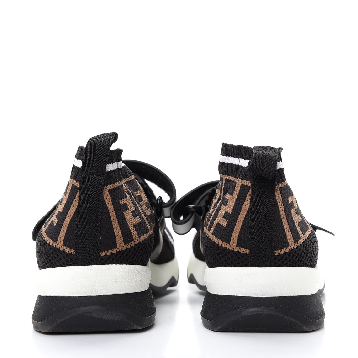 Fendi Stretch Yarn FF Stiff Band Rockoko Sneakers 38.5 Black White Tobacco 7 of 9