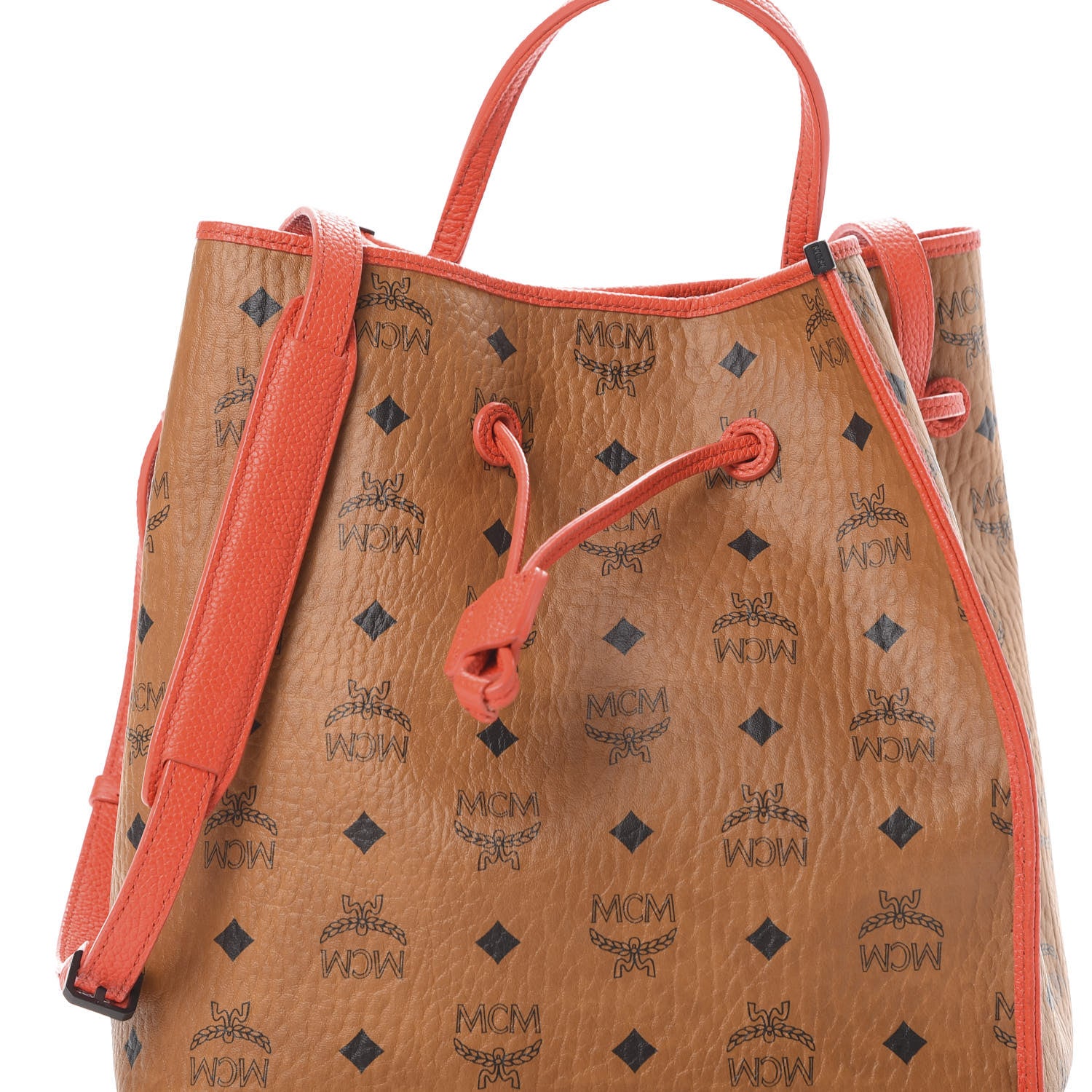 MCM Visetos Kira Drawstring Bag Cognac Orange 7 of 16
