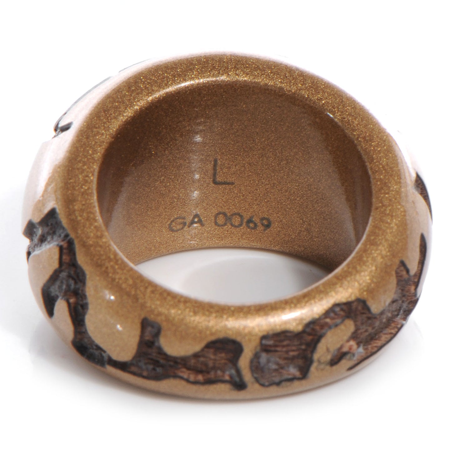 Lacquered Wood Leomonogram Ring 56 7.5 L Gold