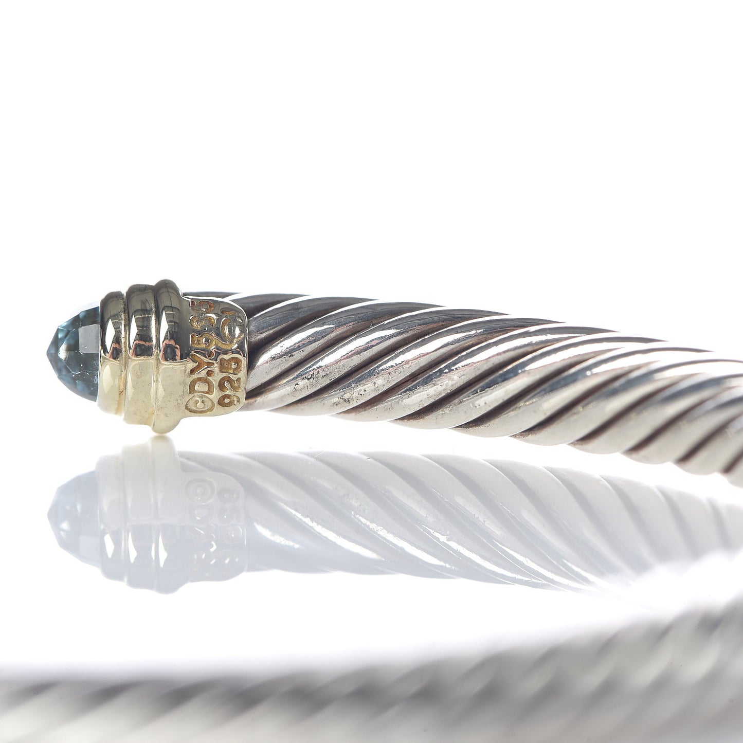 Sterling Silver 14K Yellow Gold Blue Topaz 5mm Cable Classics Petite Color Bracelet