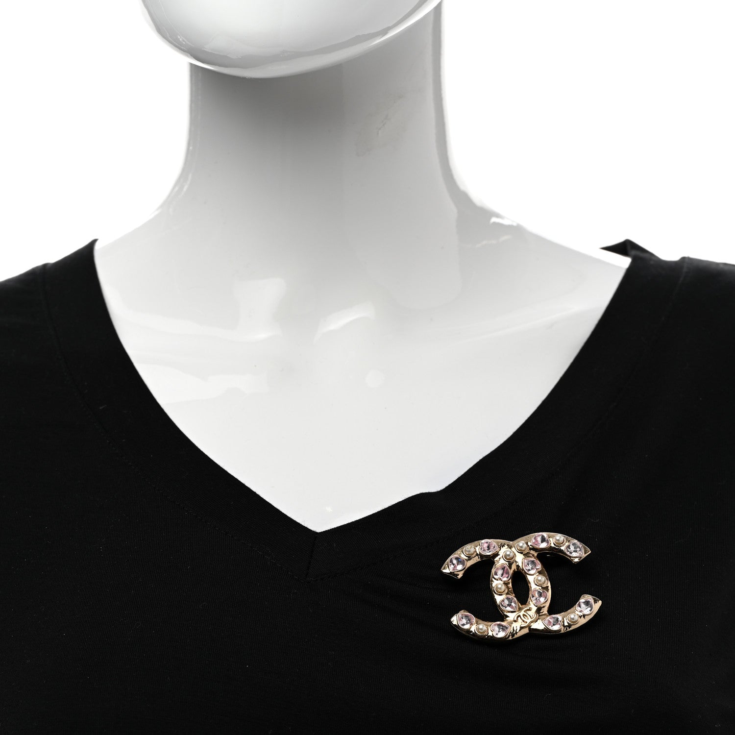 Chanel Crystal CC Brooch Gold Pink 2 of 5