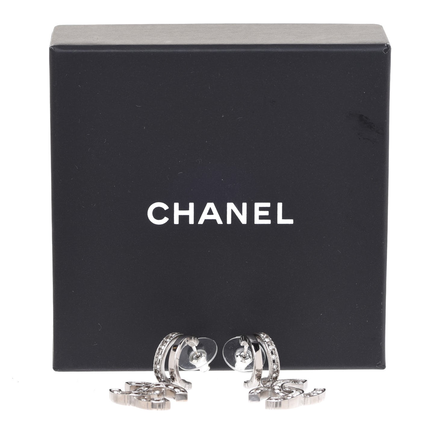 Crystal CC Drop Earrings Silver