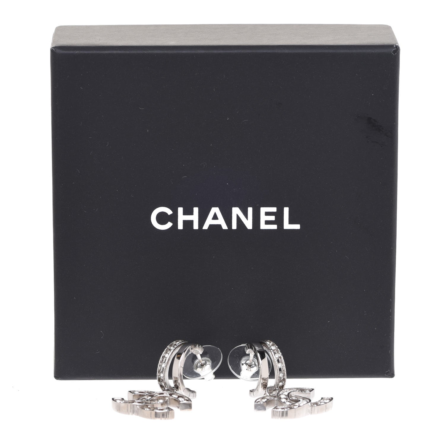 Chanel Crystal CC Drop Earrings Silver 5 of 5