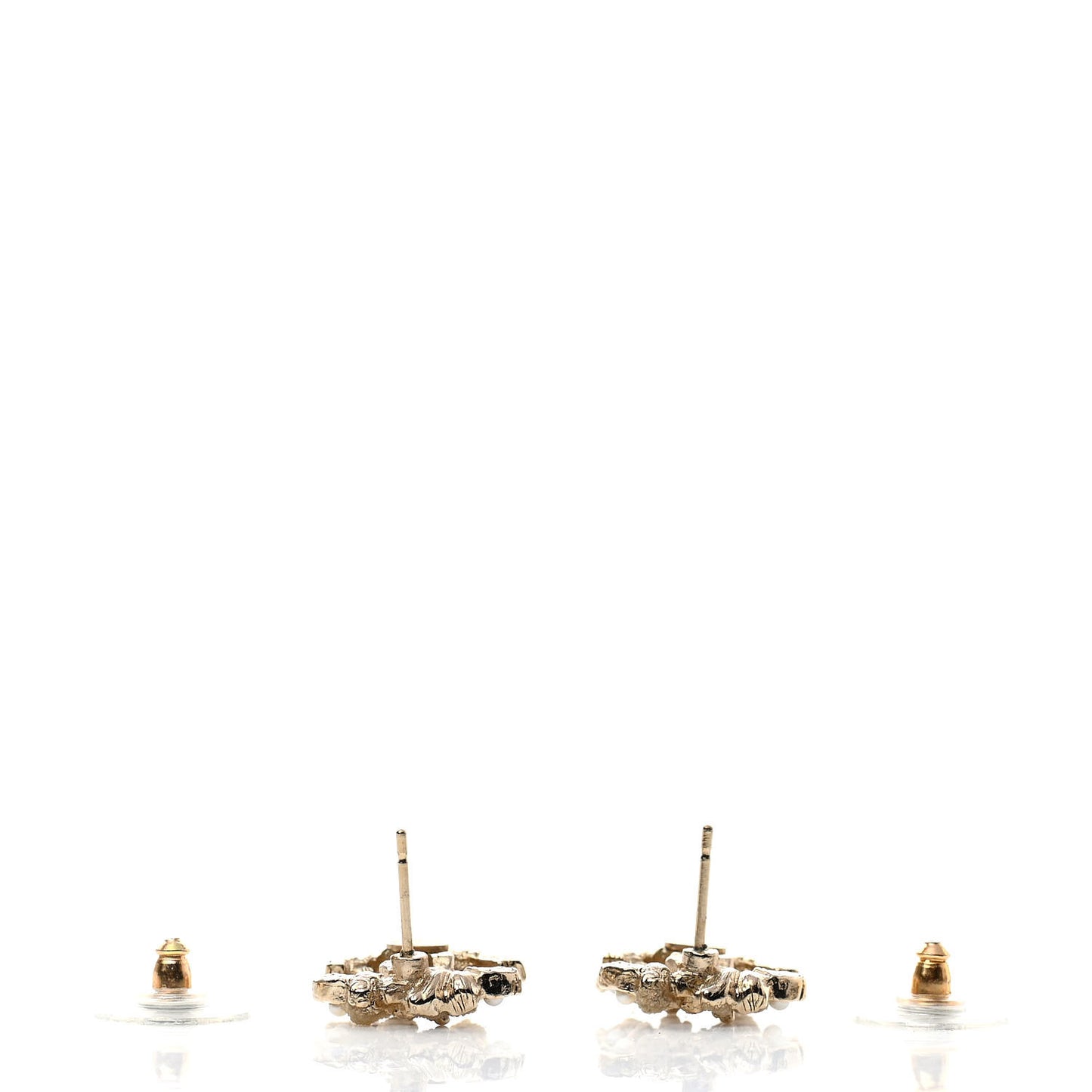 Pearl Crystal CC Flower Earrings Gold