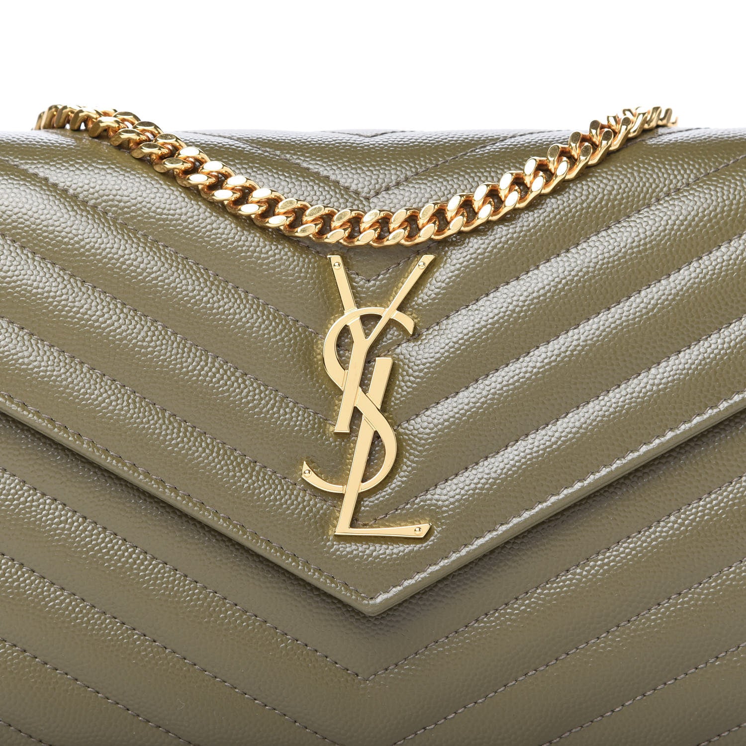 Saint Laurent Grain De Poudre Matelasse Chevron Monogram Chain Wallet Vert Kaki 9 of 9