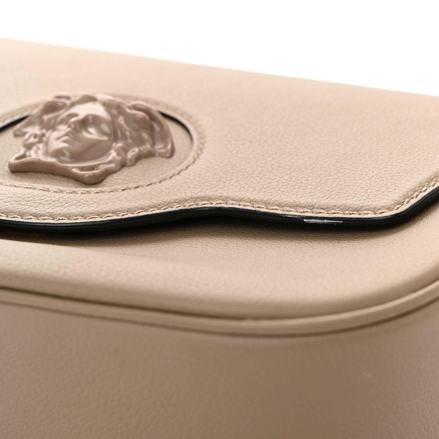 Versace Grained Calfskin La Medusa Flap Shoulder Bag Taupe 10 of 13