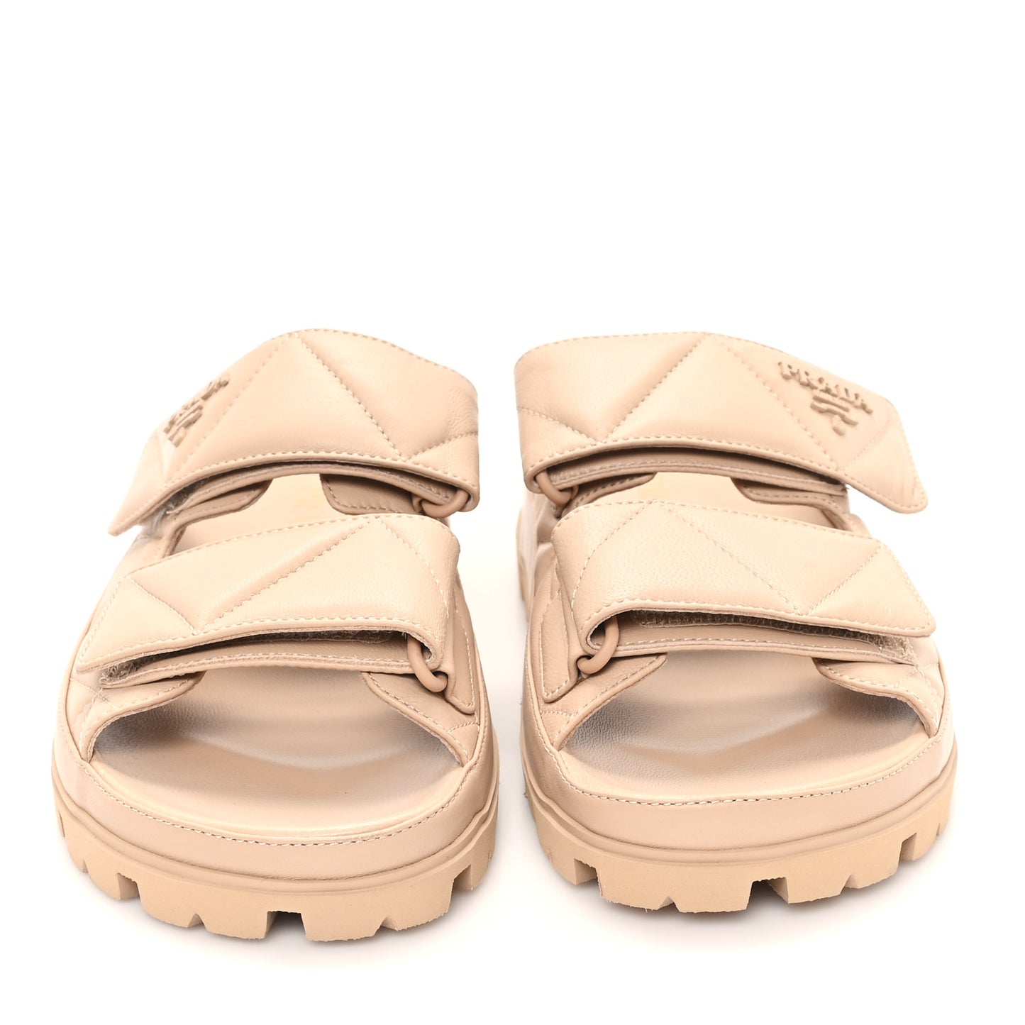 Nappa Quilted Padded Logo Slide Sandals 37 Sabbia