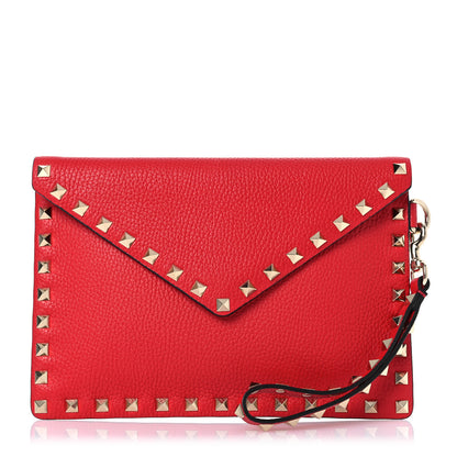 Valentino Garavani Pebbled Calfskin Medium Rockstud Envelope Flat Wristlet Pouch Rouge Pur 1 of 7