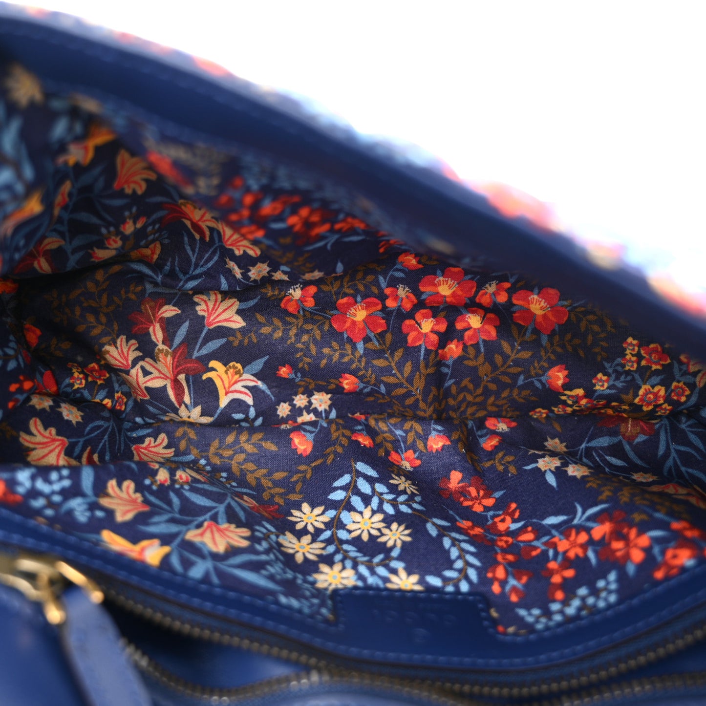 Cotton Calfskin Matelasse Floral Print Small GG Marmont Shoulder Bag Blue Red Deep Ocean Blue