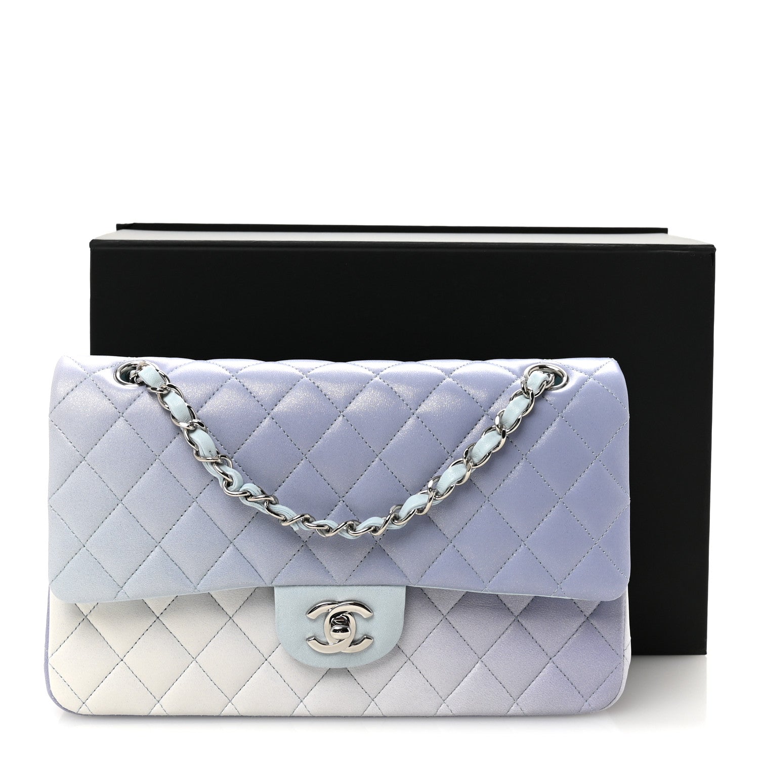 Chanel Perforated Lambskin Quilted Medium Double Flap Light Blue Light Purple White 11 of 11