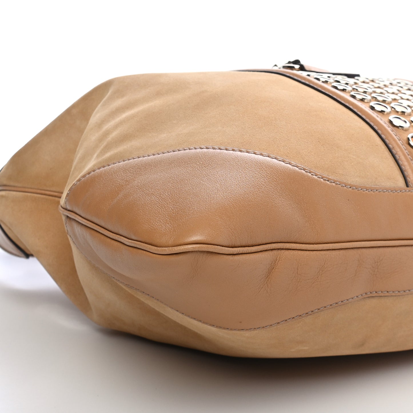 Suede Studded Jackie O Bouvier Hobo Light Brown