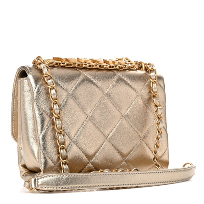 Chanel Metallic Lambskin Quilted Mini CC Crystal Logo Chain Flap Gold 3 of 10