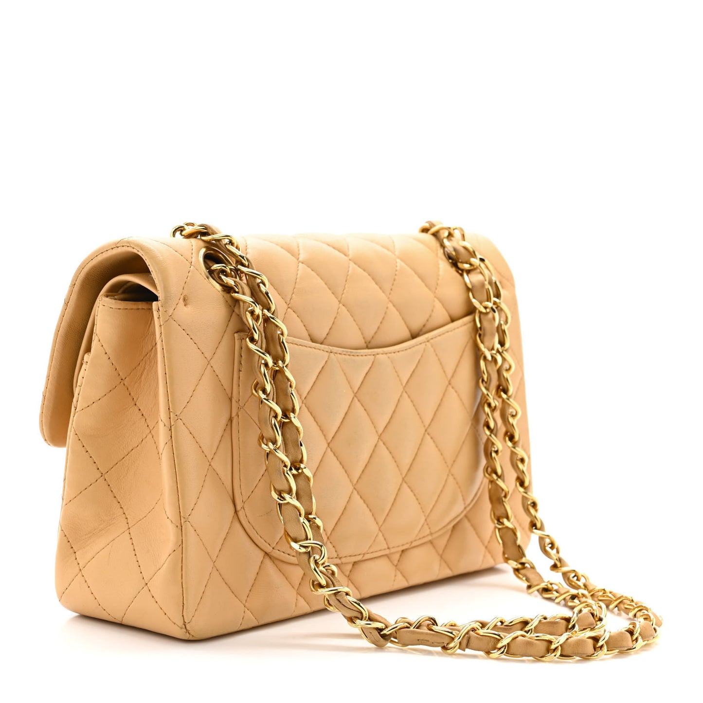 Lambskin Quilted Small Double Flap Beige