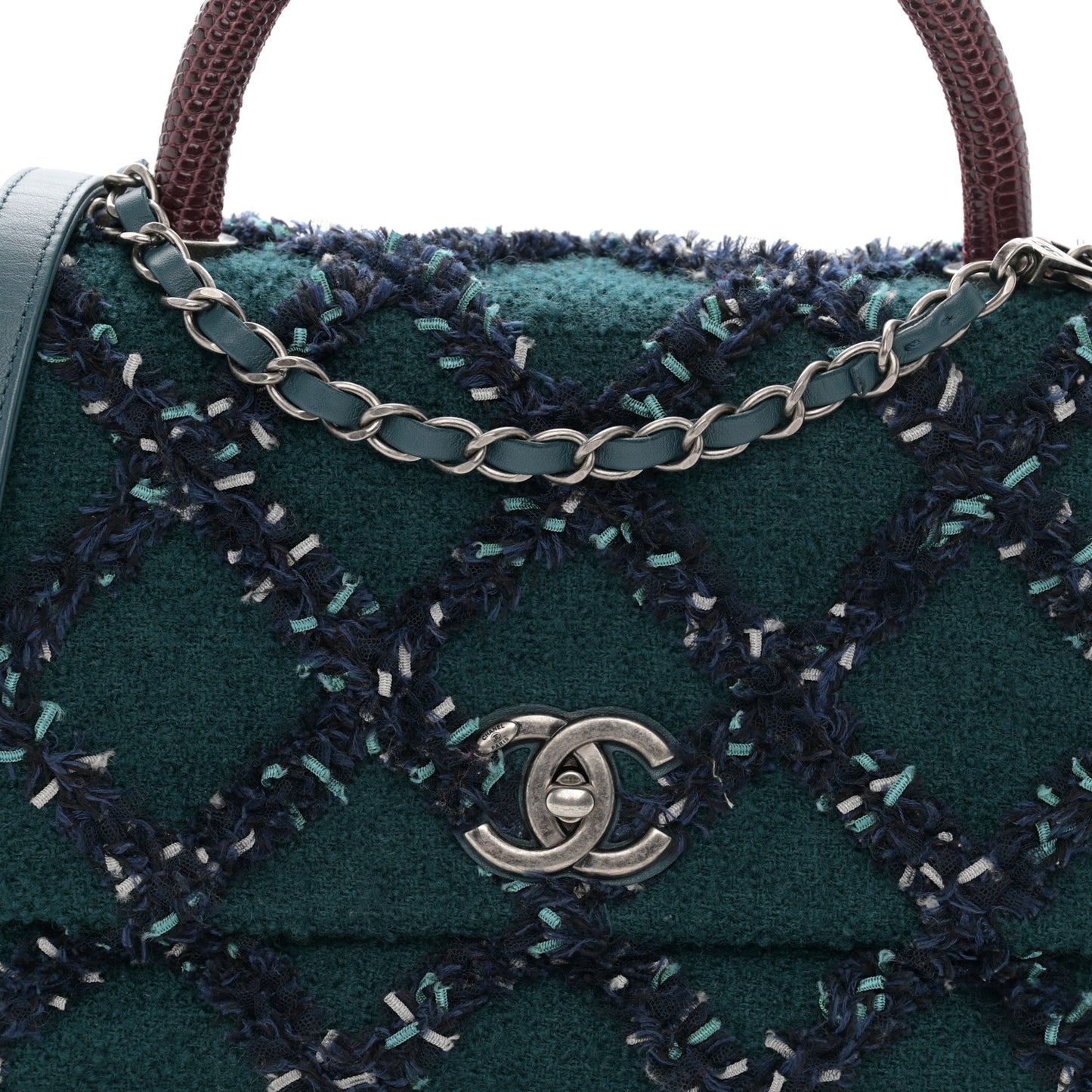 Tweed Lizard Quilted Small Coco Handle Flap Green Multicolor